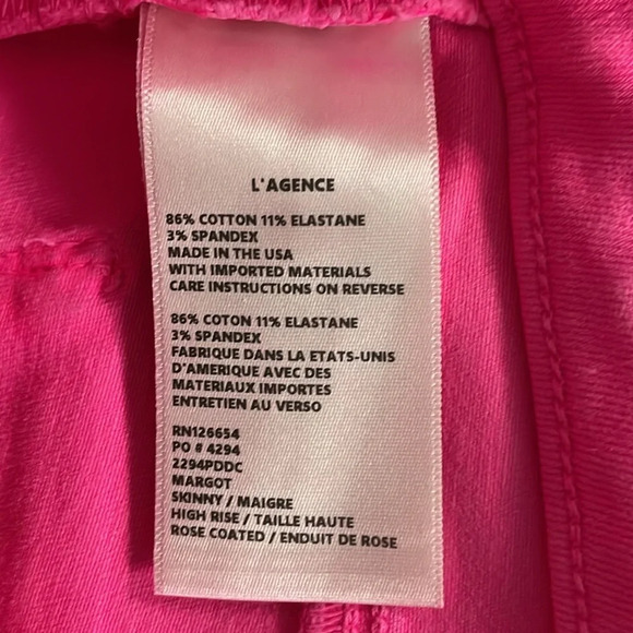 L’Agence Margot Coated Skinny Jeans Rose Pink High Rise Cropped Stretch Size 26 - Picture 10 of 16